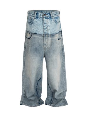 MJ016  Men's 15.5 OZ Y2K Baggy Double Waist Wide Leg Patchwork Jeans