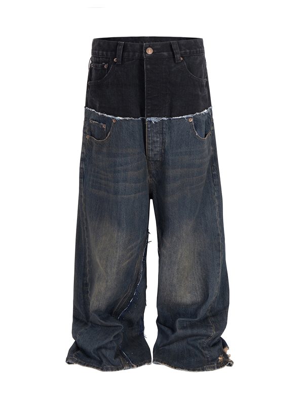 MJ016  Men's 15.5 OZ Y2K Baggy Double Waist Wide Leg Patchwork Jeans