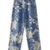 3752 Men's 10.4 OZ 100% Cotton Baggy Checkered Jacquard Denim Jeans