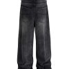FJ067 Men's Enzyme Stone Wash Charcoal Black Baggy Jeans