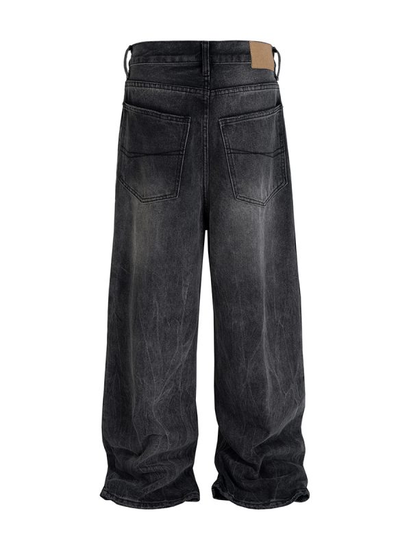 FJ067 Men's Enzyme Stone Wash Charcoal Black Baggy Jeans