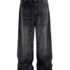 FJ067 Men's Enzyme Stone Wash Charcoal Black Baggy Jeans
