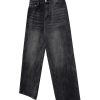 FJ067 Men's Enzyme Stone Wash Charcoal Black Baggy Jeans