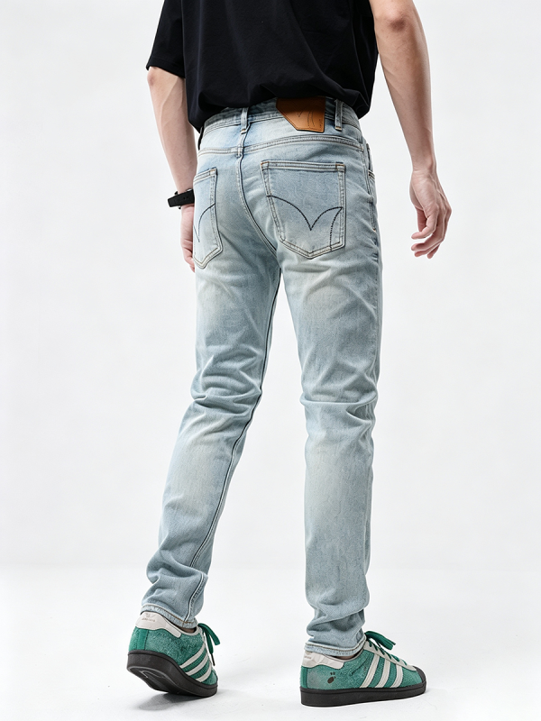 JK0351  Men's  Pale Light Bleach Stone Wash Slightly Tapered Jeans