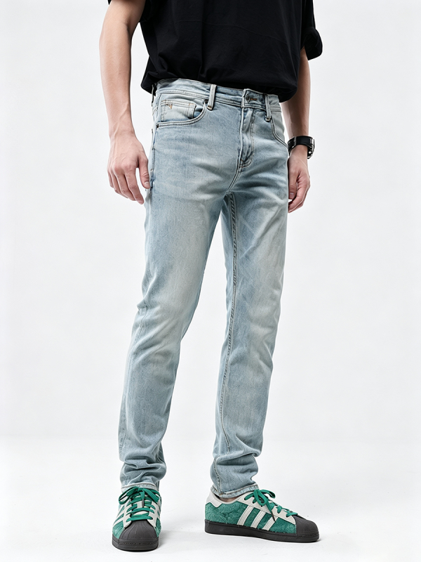 JK0351  Men's  Pale Light Bleach Stone Wash Slightly Tapered Jeans