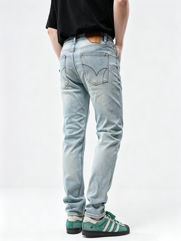 JK0351  Men's  Pale Light Bleach Stone Wash Slightly Tapered Jeans