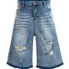 TJ177 Men's 12.5 OZ Baggy Loose Destroyed Ripped Raw Hem Capri Cropped Jeans