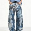 14032 Men's 14.2 OZ 3D Digital Printing Barrel Cut Curve-leg Jeans