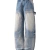 JK9683-1  Men's 14.8 OZ Cargo Raw Hem Loose Straight Carpenter Jeans