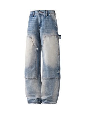 JK9683-1  Men's 14.8 OZ Cargo Raw Hem Loose Straight Carpenter Jeans