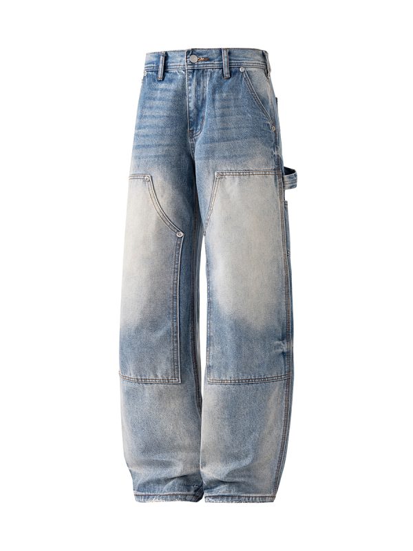 JK9683-1  Men's 14.8 OZ Cargo Raw Hem Loose Straight Carpenter Jeans