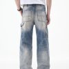 JK9683-1  Men's 14.8 OZ Cargo Raw Hem Loose Straight Carpenter Jeans