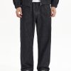 DK3070  Men's 13.6 OZ Black Raw Denim Loose Straight Jeans