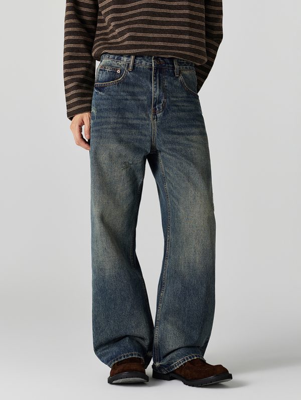1790220826737596.jpg DL3100 Men's 13.2 OZ Distressed Vintage Wash Bootcut Jeans