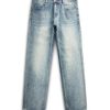 DZ2017  Men's 11.8 OZ Light Vintage Faded Wash Regular Straight Jeans