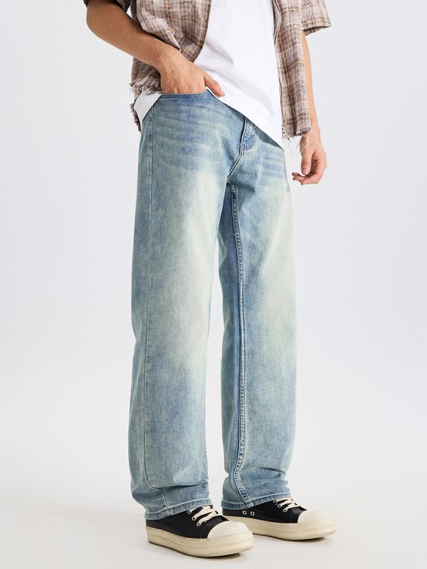 DZ2017  Men's 11.8 OZ Light Vintage Faded Wash Regular Straight Jeans
