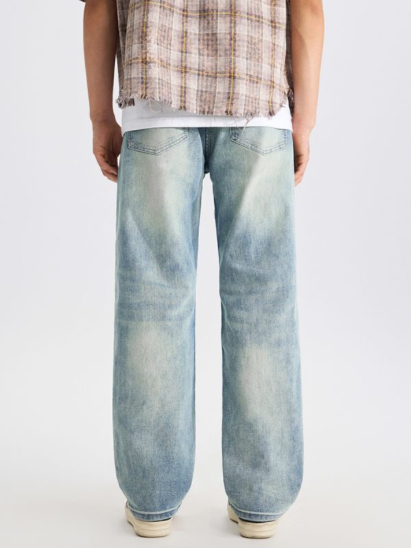DZ2017  Men's 11.8 OZ Light Vintage Faded Wash Regular Straight Jeans