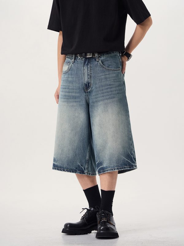 7033  Men's 11.8 OZ Baggy Wide Leg 7/10 Length Denim Capris Jeans