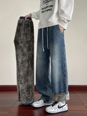 1791428612140419.jpg LL693R1 Men's 11 OZ Elastic Waist Winter Fox Fleece Lined Jeans