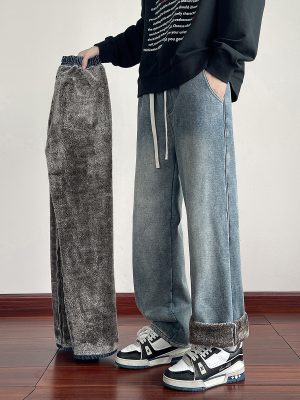 1791430025954096.jpg LL693R1 Men's 11 OZ Elastic Waist Winter Fox Fleece Lined Jeans