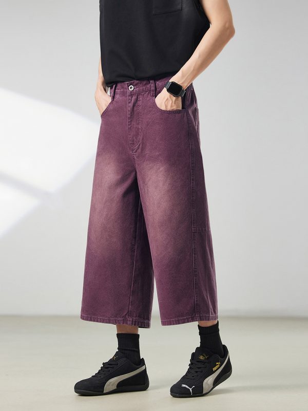 721  Men's Dyed Back‑half Elastic Waistband 8/10 Length Cropped Jeans