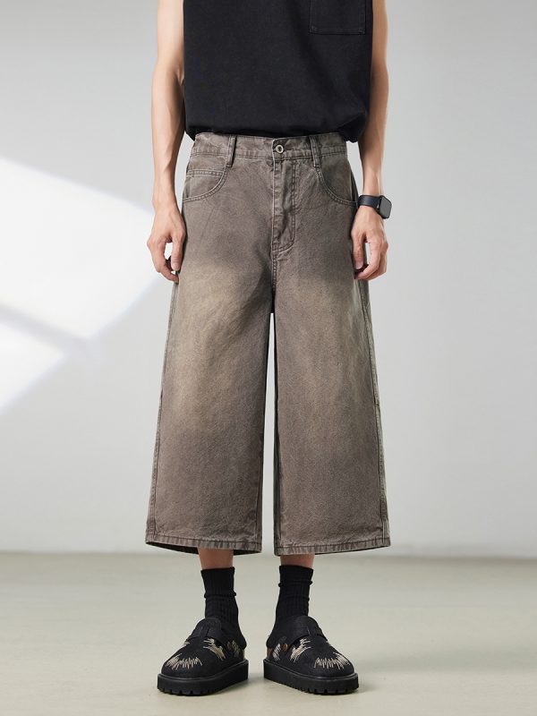 721  Men's Dyed Back‑half Elastic Waistband 8/10 Length Cropped Jeans