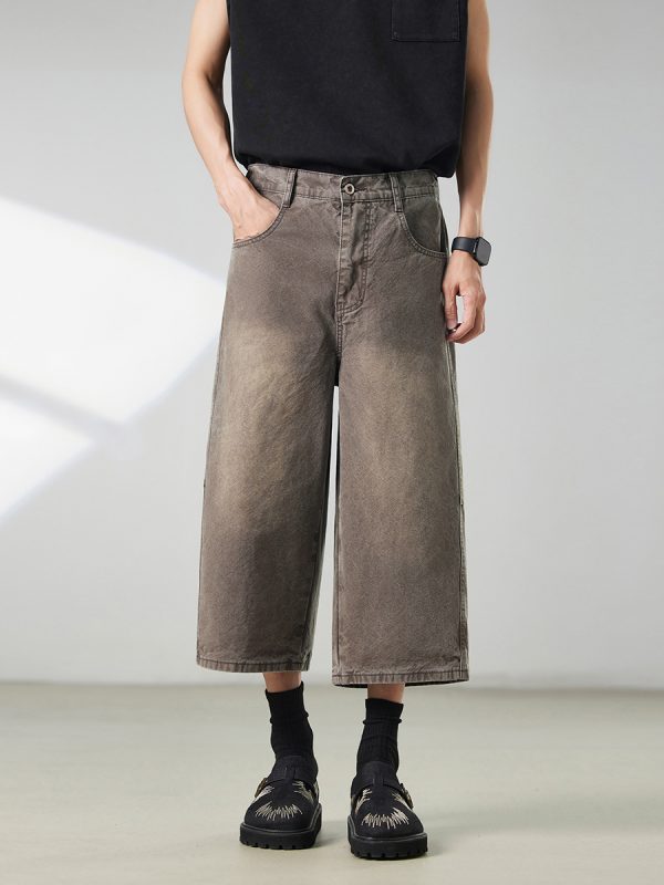 721  Men's Dyed Back‑half Elastic Waistband 8/10 Length Cropped Jeans