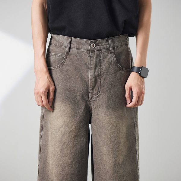 721  Men's Dyed Back‑half Elastic Waistband 8/10 Length Cropped Jeans