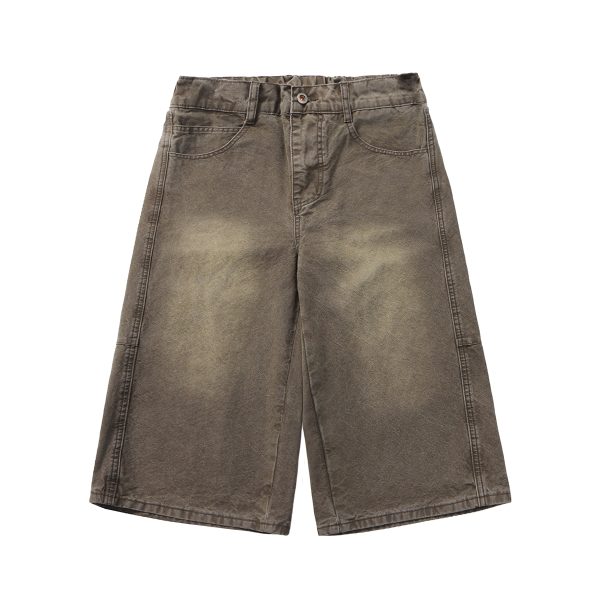 721  Men's Dyed Back‑half Elastic Waistband 8/10 Length Cropped Jeans