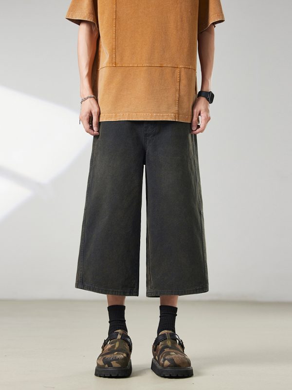 721  Men's Dyed Back‑half Elastic Waistband 8/10 Length Cropped Jeans