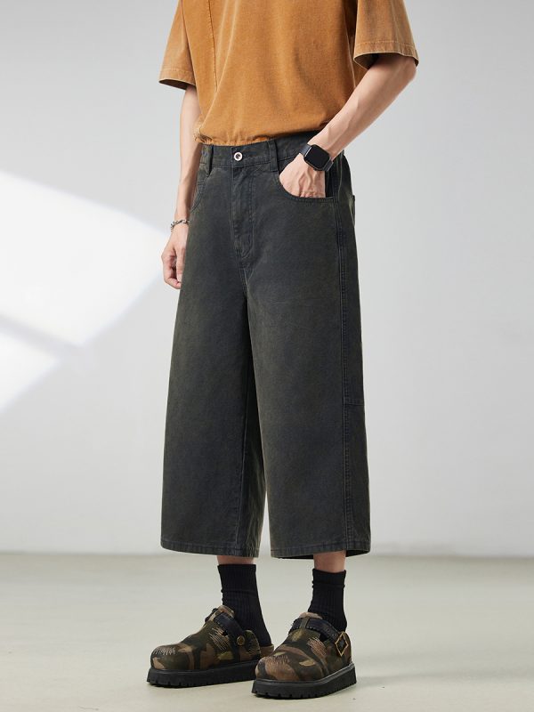 721  Men's Dyed Back‑half Elastic Waistband 8/10 Length Cropped Jeans